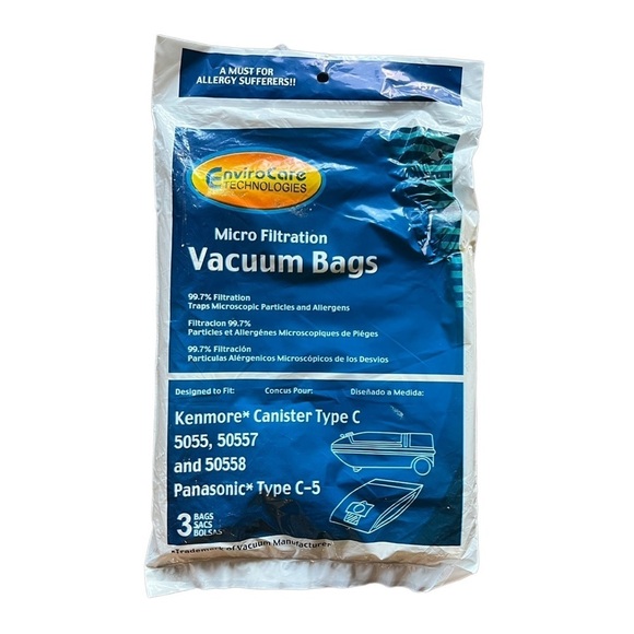 3 EnviroCare Kenmore Type C Canister Vacuum Bags Fits 5055, 50557 and 50558 - Picture 1 of 5